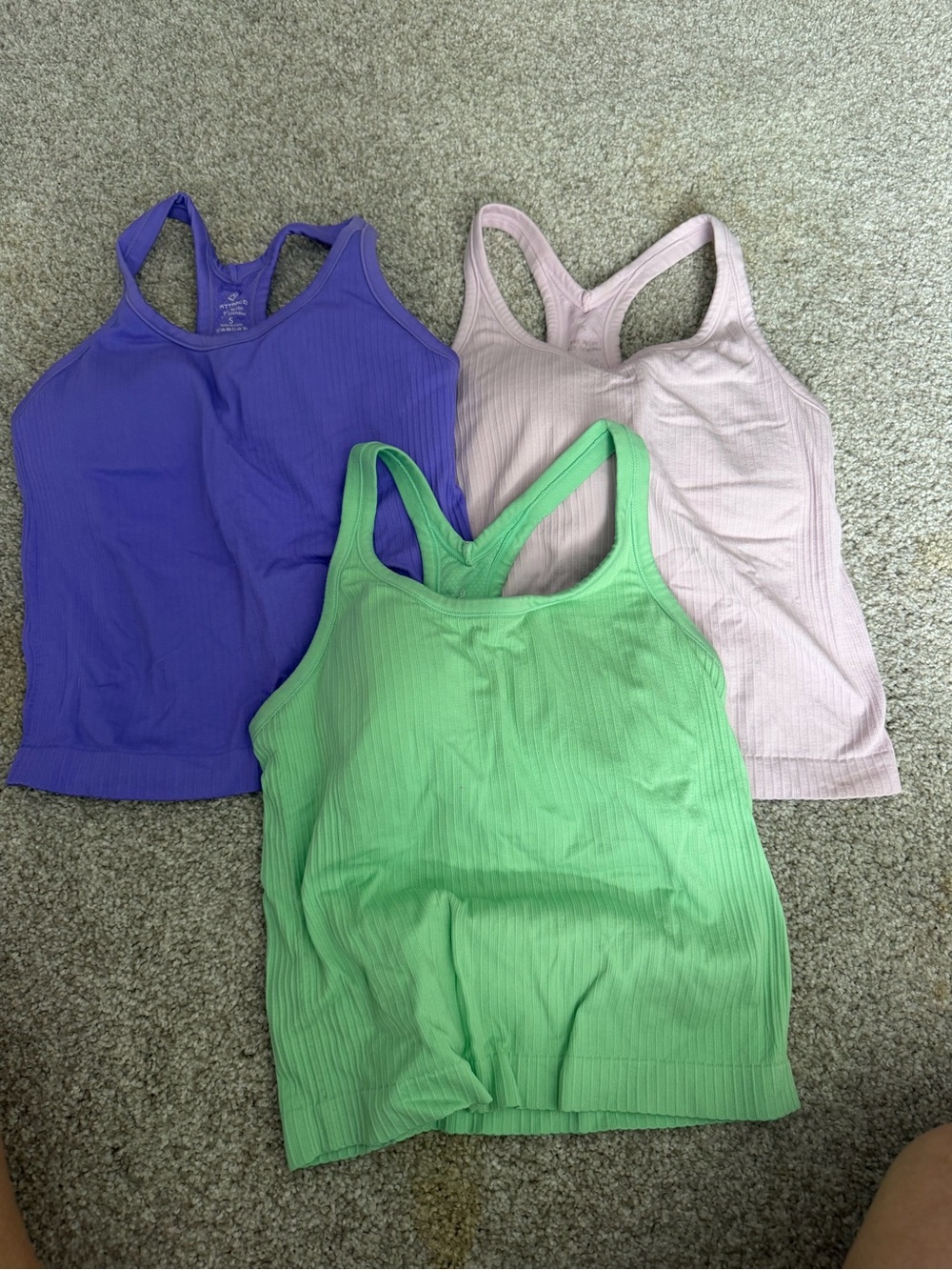 Amazon Racerback Ribbed Tank Tops - Purple, Pink, Green (Set of 3)
